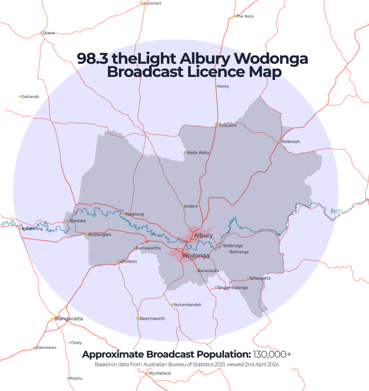 98.3 theLight Broadcast area map