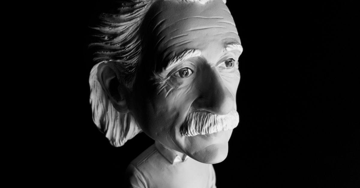 Man wearing Einstein mask